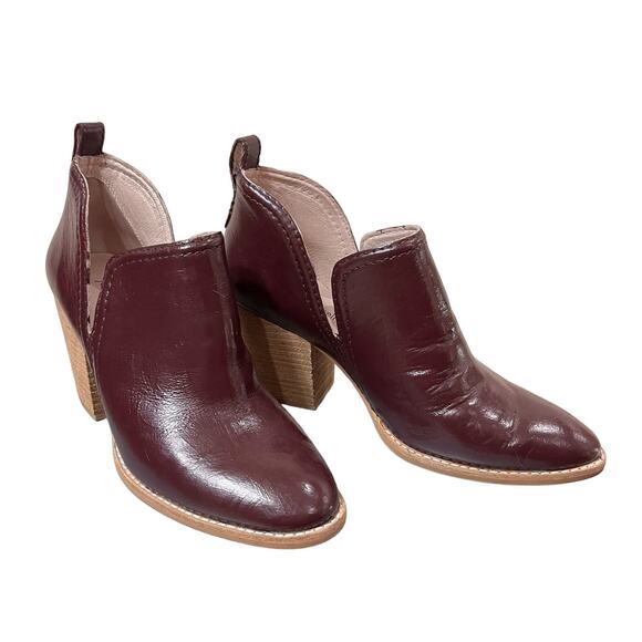 Jeffrey Campbell Rosalee Bootie Stacked Heel Ankle Boots Leather Maroon - Picture 1 of 9
